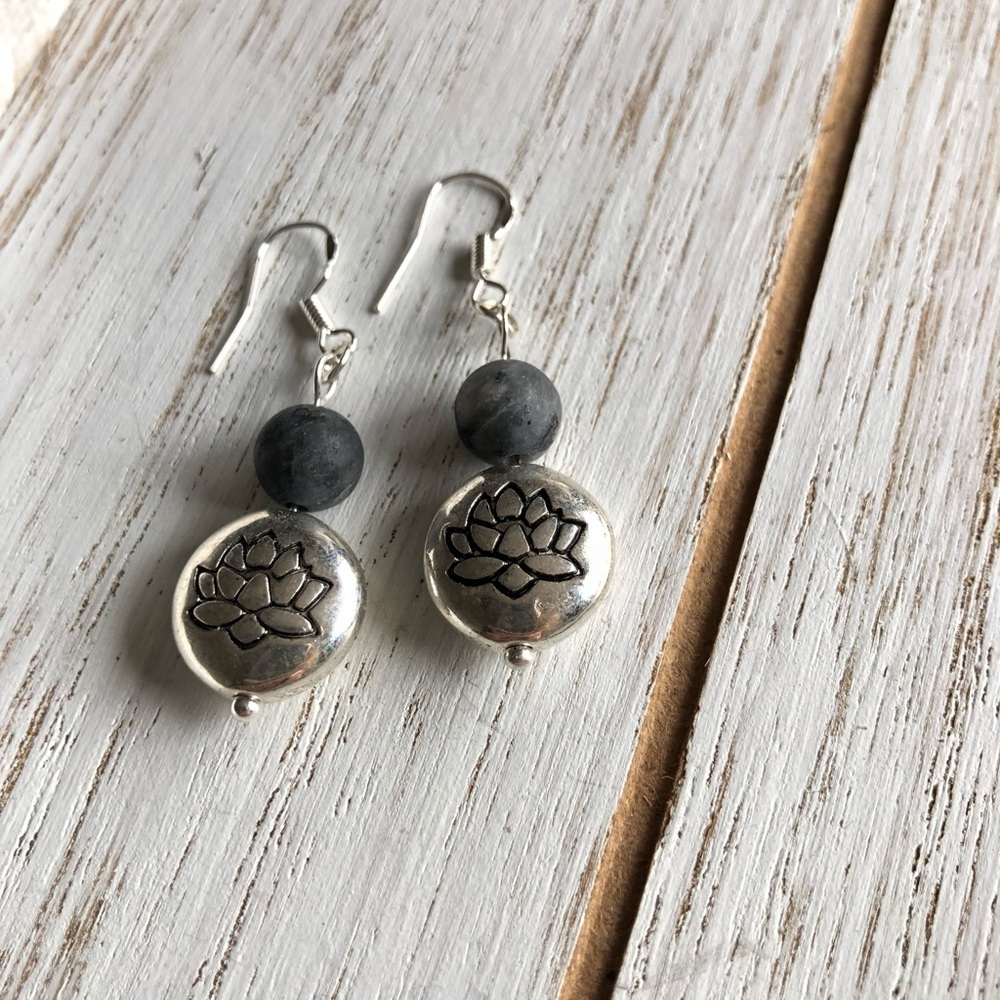 3 for $25 Labradorite and Lotus Earrings - Picture 2 of 2